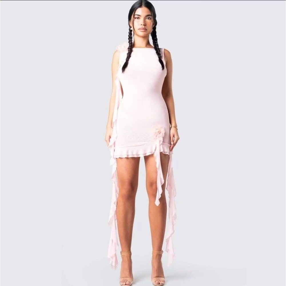 Finesse Tiana Pink Ruffle Rosette Dress Jellyfish Y2k XS Sheer Cosplay Grunge